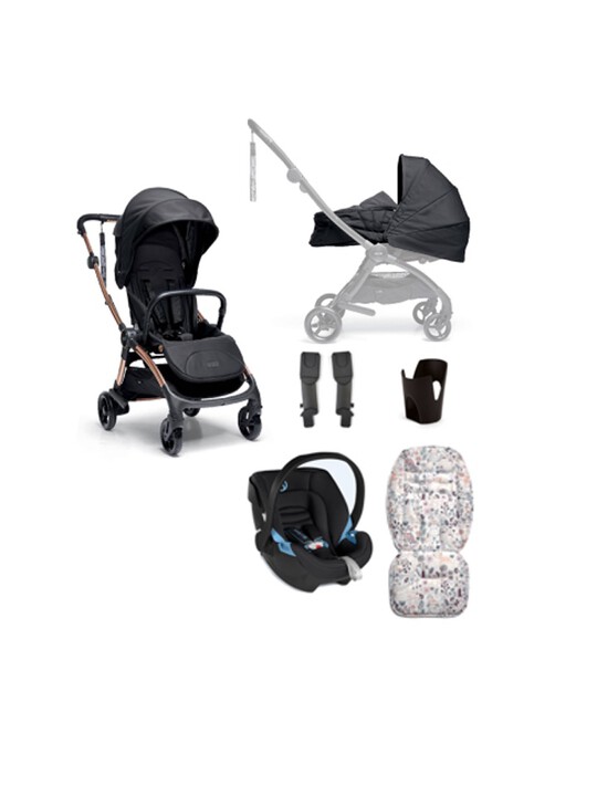Airo 6 Piece Black Essentials Bundle with Black Aton Car Seat- Black with Rose Gold Frame image number 1